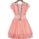 Top Grade Chiffon Lotus Leaf Sleeves Slende